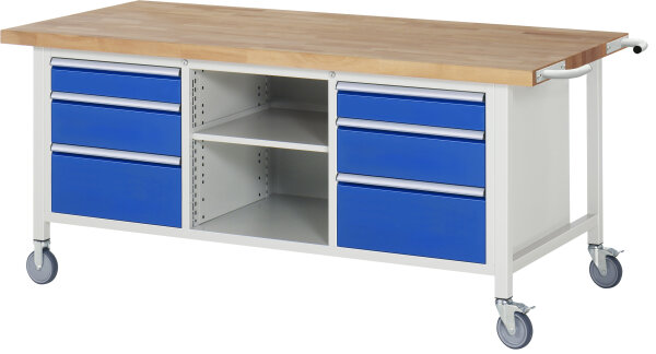 RAU Fahrbare Werkbank 8564, B2000xT900xH880-1080mm, 6xSchublade-VA, 15-8564A2-209B4H.11