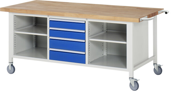 RAU Fahrbare Werkbank 8566, B2000xT900xH880-1080mm, 4xSchublade-VA, 15-8566A2-209B4H.11