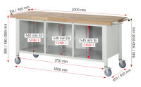 RAU Fahrbare Werkbank 8569, B2000xT900xH880-1080mm, 3xSchublade-VA, 2xTüren, 15-8569A2-209B4H.11