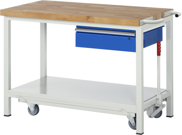 RAU Werkbank mit Fahrgestell 8001, B1250xT700xH880mm, 1xSchublade-TA, 05-8001A6-127B4F.11