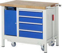 RAU Werkbank mit Fahrgestell 8185, B2000xT700xH880mm, 4xSchublade-TA, 1xSSK, 05-8185A6-207B4F.11