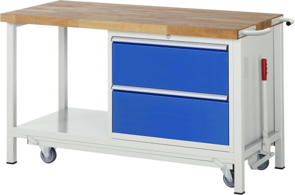 RAU Werkbank mit Fahrgestell 8255, B1500xT700xH880mm, 2xSchublade-TA, 05-8255A6-157B4F.11