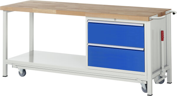 RAU Werkbank mit Fahrgestell 8255, B2000xT700xH880mm, 2xSchublade-TA, 05-8255A6-207B4F.11