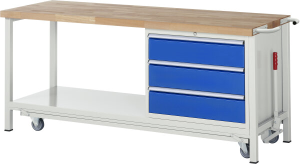 RAU Werkbank mit Fahrgestell 8257, B2000xT700xH880mm, 3xSchublade-TA, 05-8257A6-207B4F.11