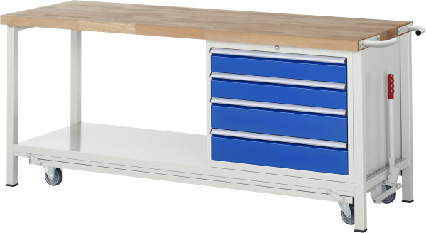 RAU Werkbank mit Fahrgestell 8262, B2000xT700xH880mm, 4xSchublade-TA, 05-8262A6-207B4F.11