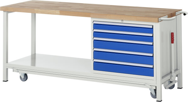 RAU Werkbank mit Fahrgestell 8271, B2000xT700xH880mm, 5xSchublade-TA, 05-8271A6-207B4F.11