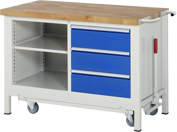 RAU Werkbank mit Fahrgestell 8462, B1250xT700xH880mm, 3xSchublade-TA, 05-8462A2-127B4F.11