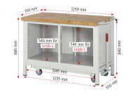 RAU Werkbank mit Fahrgestell 8462, B1250xT700xH880mm, 3xSchublade-TA, 05-8462A2-127B4F.11