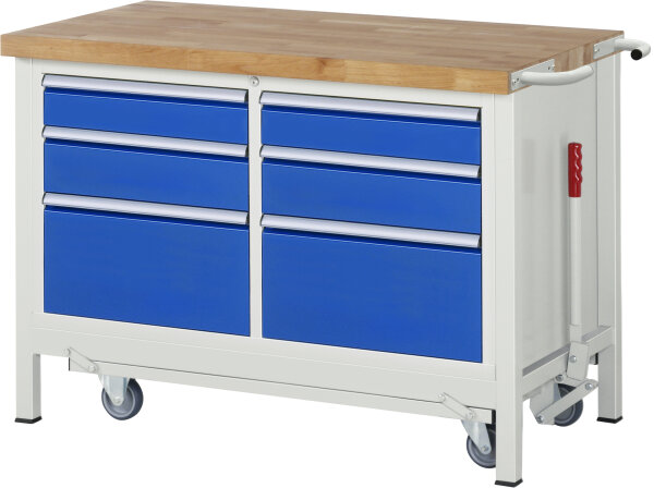 RAU Werkbank mit Fahrgestell 8475, B1250xT700xH880mm, 6xSchublade-TA, 05-8475A2-127B4F.11
