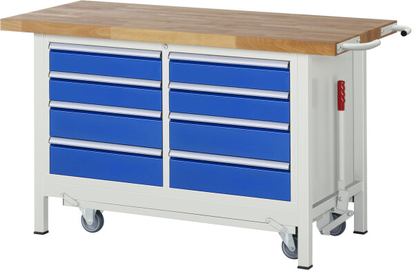 RAU Werkbank mit Fahrgestell 8477, B1500xT700xH880mm, 8xSchublade-TA, 05-8477A2-157B4F.11