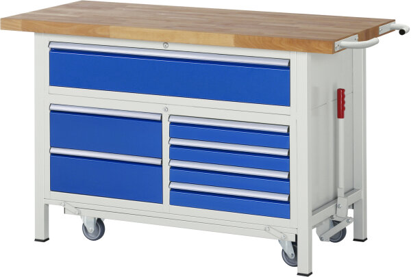 RAU Werkbank mit Fahrgestell 8921, B1500xT700xH920mm, 5xSchublade-TA, 05-8921A2-157B4F.11