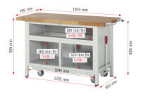 RAU Werkbank mit Fahrgestell 8921, B1500xT700xH920mm, 5xSchublade-TA, 05-8921A2-157B4F.11