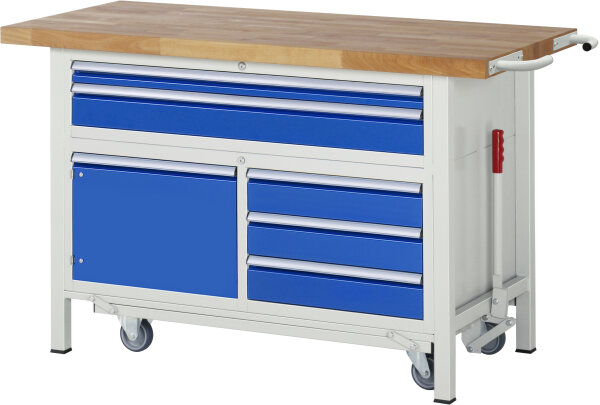 RAU Werkbank mit Fahrgestell 8922, B1500xT700xH920mm, 5xSchublade-TA, 05-8922A2-157B4F.11