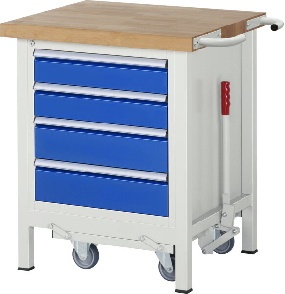 RAU Werkbank mit Fahrgestell 8162, B750xT700xH880mm, 4xSchublade-VA, 15-8162A2-077B4F.11