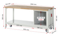 RAU Werkbank mit Fahrgestell 8162, B2000xT700xH880mm, 4xSchublade-VA, 15-8162A6-207B4F.11