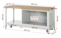 RAU Werkbank mit Fahrgestell 8362, B2000xT700xH880mm, 4xSchublade-VA, 15-8362A6-207B4F.11