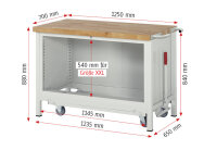RAU Werkbank mit Fahrgestell 8371, B1250xT700xH880mm, 5xSchublade-VA, 15-8371A2-127B4F.11