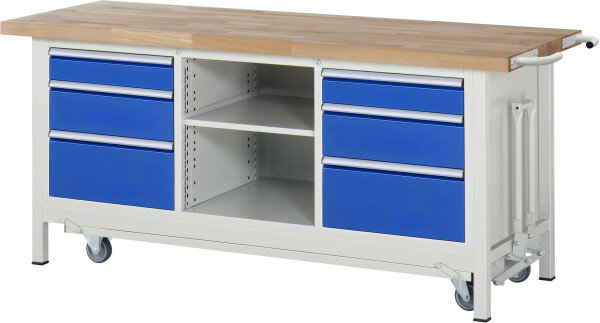 RAU Werkbank mit Fahrgestell 8564, B2000xT700xH880mm, 6xSchublade-VA, 15-8564A2-207B4F.11