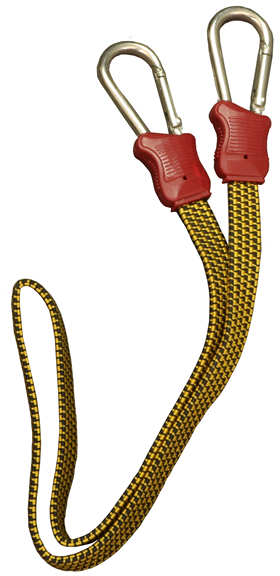 Flach-Spanngummi mit Karabinerhaken, gelb, 19 mm breit, 0,75 m lang