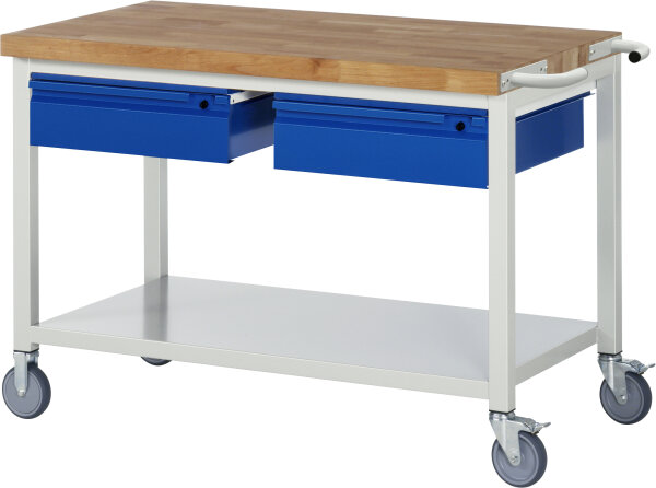 RAU Fahrbare Werkbank 8002I6, B1250xT700xH880mm, Ablageboden Metall, 2xSchublade-TA, 05-8002I6-127R4S.11
