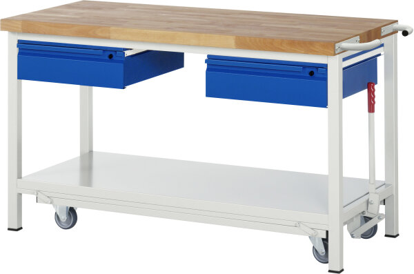 RAU Werkbank mit Fahrgestell 8002I6, B1500xT700xH880mm, 2xSchublade-TA, 05-8002I6-157R4F.11