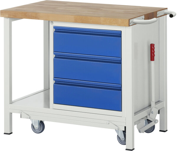 RAU Werkbank mit Fahrgestell 8157I6, B1000xT700xH880mm, 3xSchublade-TA, 05-8157I6-107R4F.11