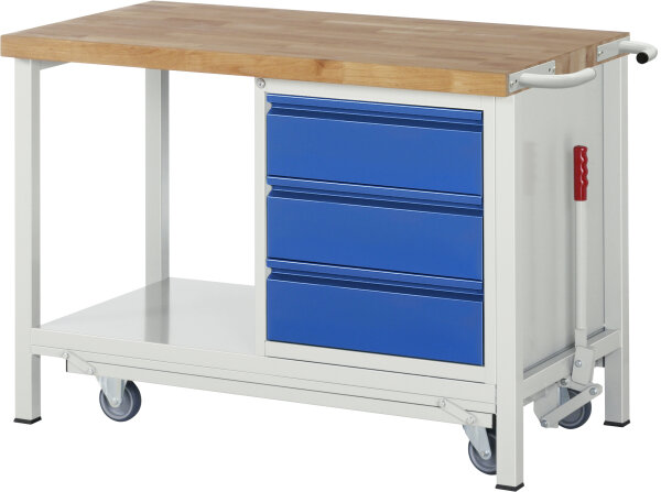 RAU Werkbank mit Fahrgestell 8157I6, B1250xT700xH880mm, 3xSchublade-TA, 05-8157I6-127R4F.11