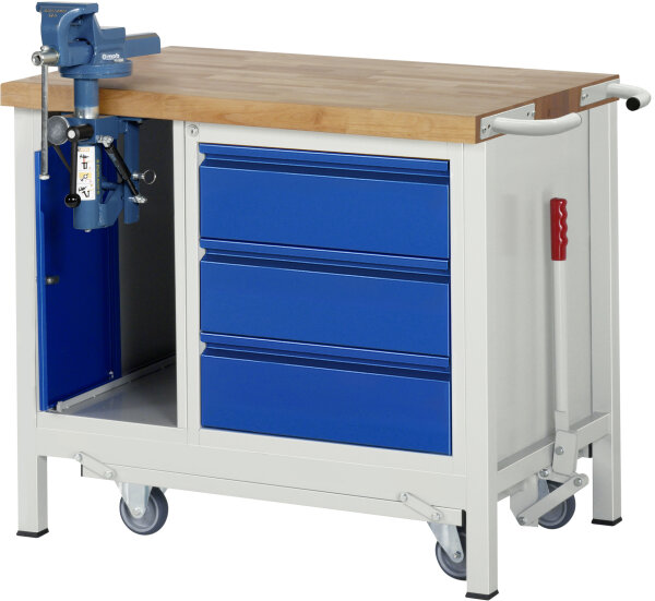 RAU Werkbank mit Fahrgestell 8183I2, B1000xT700xH880mm, 3xSchublade-TA, 1xSSK, 05-8183I2-107R4F.11