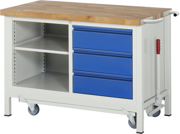 RAU Werkbank mit Fahrgestell 8462I2, B1250xT700xH880mm, 3xSchublade-TA, 05-8462I2-127R4F.11
