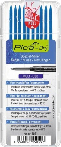 Pica Dry Ersatzminen Etui 71090 blau, 10 Minen, wasserstrahlfest, chloridfrei