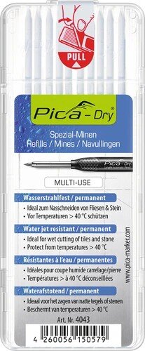 Pica Dry Ersatzminen Etui 71092 weiß, 10 Minen, wasserstrahlfest, chlorid-frei