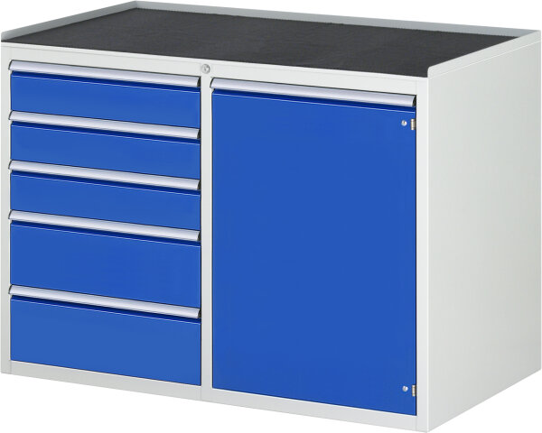 RAU Schubladenschrank LL5.23.12, B1145xT650xH825mm, MT-Top-25mm,5xSchublade-VA,1xTür, 13-LL5.23.12A-MT.11