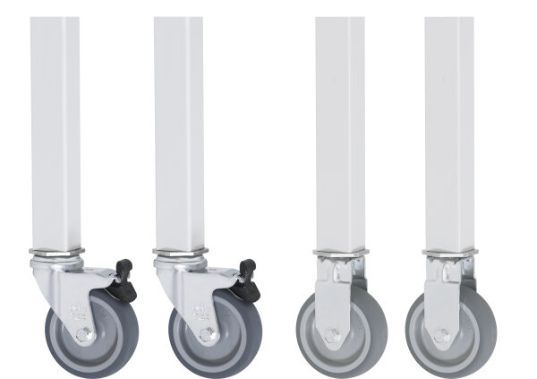 RAU Rollensatz Arbeitstisch Jerry, 2 Bock- und 2 Lenkrollen mit Feststeller, 09-RS75EP-2LF-2B
