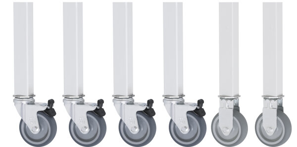 RAU Rollensatz Arbeitstisch Jerry, 2 Bock- und 4 Lenkrollen mit Feststeller, 09-RS75EP-4LF-2B