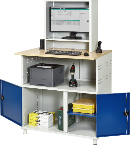 RAU Computer-Tisch 1023 mit Monitorgehäuse T300mm, B1100xT790xH1840mm, stationär, 07-1023M3S.11