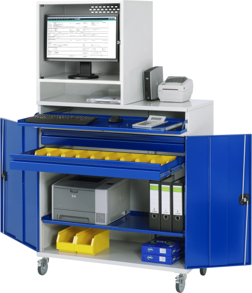 RAU Computer-Schrank 66 mit Monitorgehäuse T520mm, B1100xT520xH1895mm, mobil, 07-1100-M66-MG5F.11