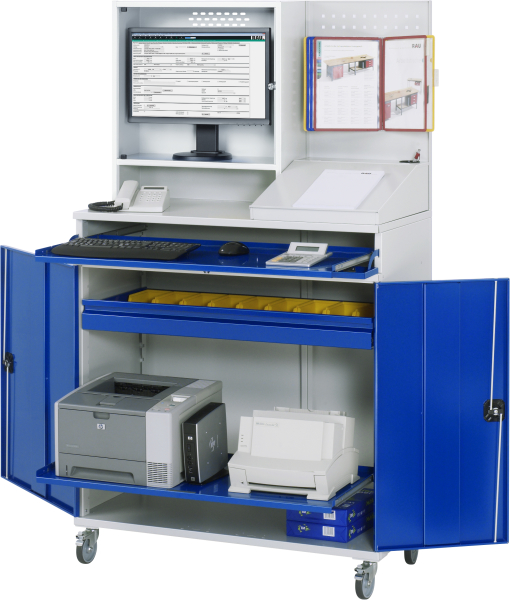 RAU Computer-Schrank 69 mit Monitorgehäuse T250mm, B1100xT520xH1895mm, mobil, 07-1100-M69-MG2F.11
