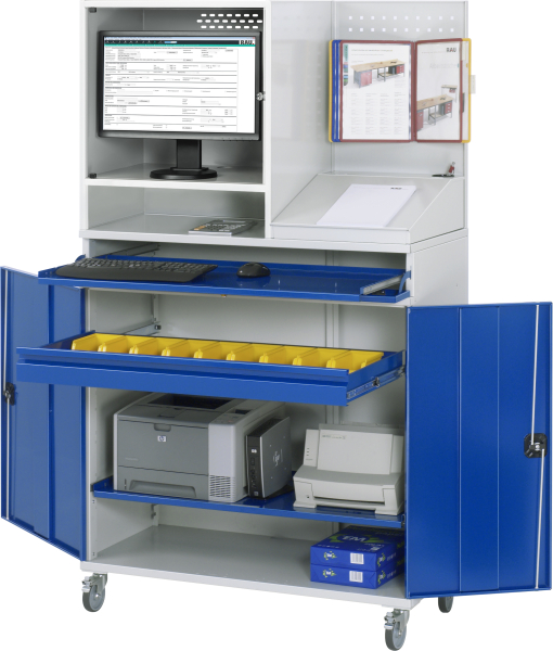 RAU Computer-Schrank 69 mit Monitorgehäuse T520mm, B1100xT520xH1895mm, mobil, 07-1100-M69-MG5F.11