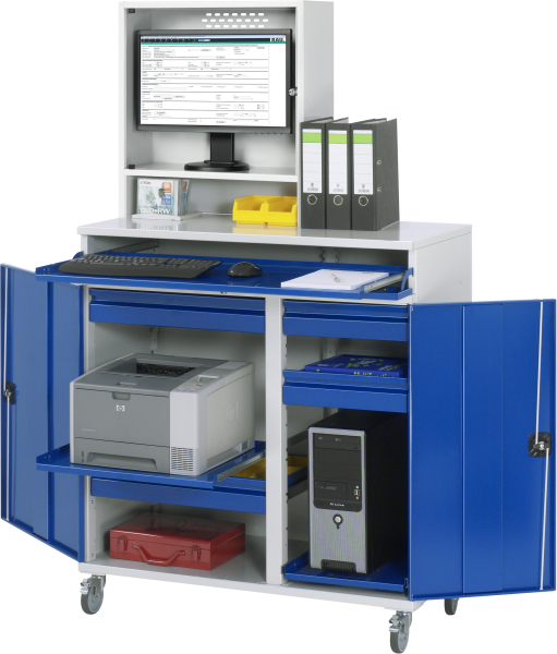 RAU Computer-Schrank 66T mit Monitorgehäuse T250mm, B1100xT520xH1895mm, mobil, 07-1100T-M66-MG2F.11