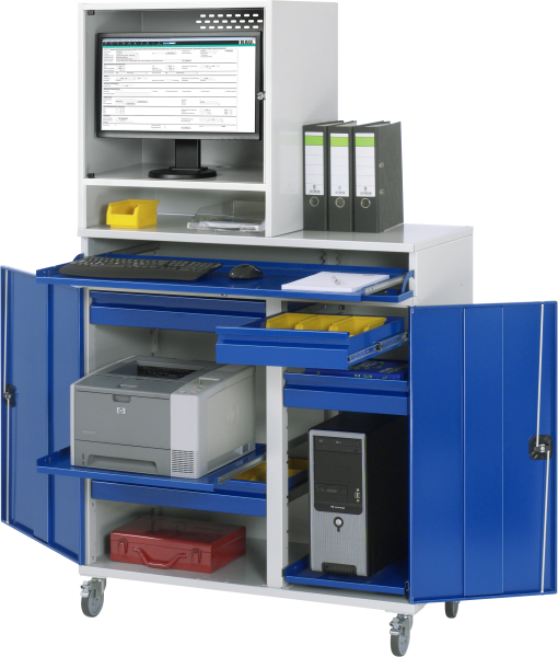 RAU Computer-Schrank 66T mit Monitorgehäuse T520mm, B1100xT520xH1185mm, mobil, 07-1100T-M66-MG5F.11