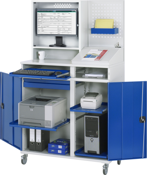 RAU Computer-Schrank 68T mit Monitorgehäuse T250mm, B1100xT520xH1895mm, mobil, 07-1100T-M68-MG2F.11