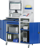 RAU Computer-Schrank 68T mit Monitorgehäuse T250mm, B1100xT520xH1895mm, mobil, 07-1100T-M68-MG2F.11