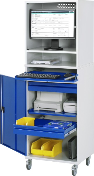 RAU Computer-Schrank 66 mit Monitorgehäuse T520mm, B65 xT520xH1895mm, mobil, 07-650-M66-MG5F.11