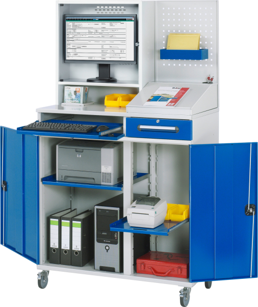 RAU Computer-Schrank 99 mit Monitorgehäuse, B1100xT520xH1895mm, mobil, 07-1100T-M99-MG2F.11