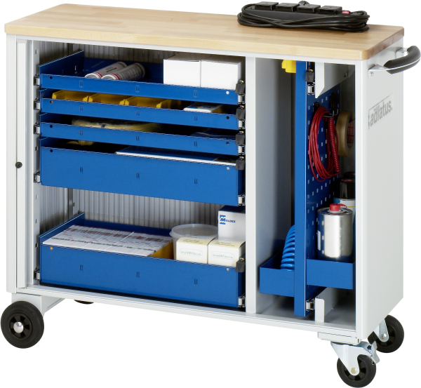 RAU Werkzeugwagen 10050, B1025xT400xH860mm, 5xSchublade-VA, 1xLWA, Buche-Top-25mm, 02-10050B.11