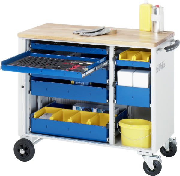 RAU Werkzeugwagen 10420, B1025xT520xH890mm, 7xSchublade-VA, Buche-Top-25mm, 02-10420B.11