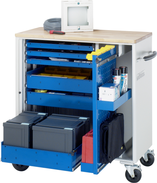 RAU Werkzeugwagen 10620, B1025xT520xH1080mm, 6xSchublade-VA,1xLWA, Buche-Top-25mm, 02-10620B.11