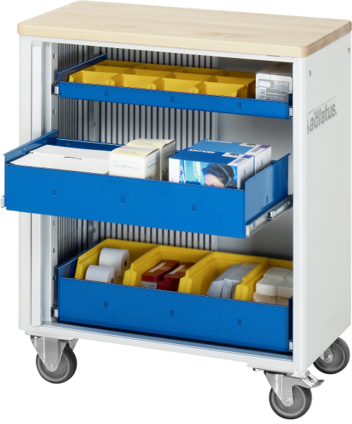RAU Werkzeugwagen 7020, B725xT400xH860mm, 3xSchublade-VA, Buche-Top-25mm, 02-7020B.11