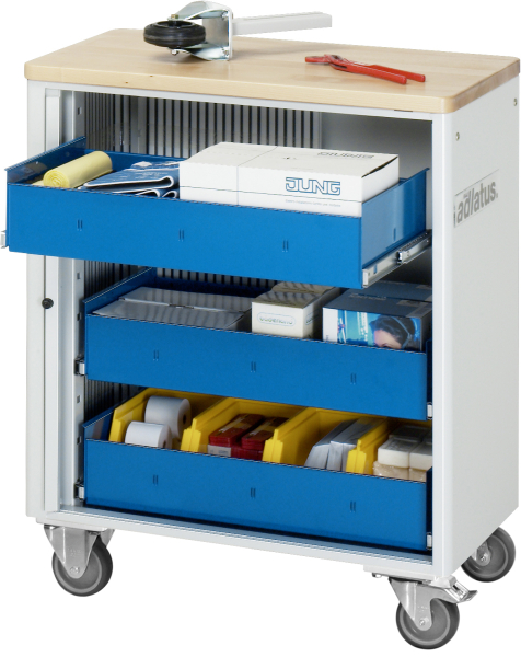 RAU Werkzeugwagen 7030, B725xT400xH860mm, 3xSchublade-VA, Buche-Top-25mm, 02-7030B.11
