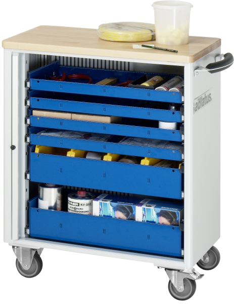 RAU Werkzeugwagen 7255, B725xT400xH860mm, 6xSchublade-VA, Buche-Top-25mm, 02-7255B.11